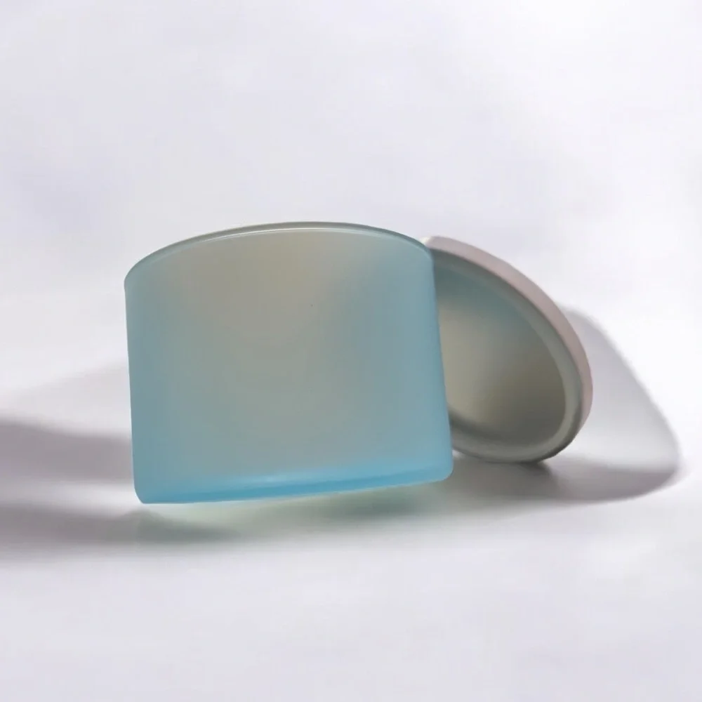 Blue Frosted Glass Jar With White Lid